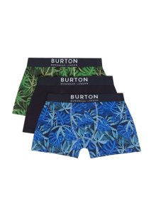 Mens **Burton 3 Pack Leaf Design Trunks - Green, Green