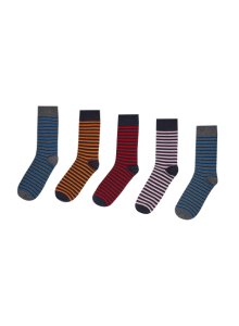 Mens **Burton 5 pack assorted colours stripe socks - blue, blue