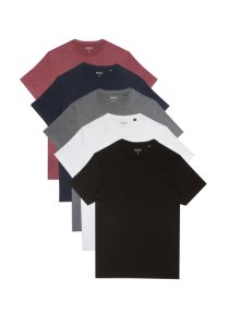 Mens **Burton 5 Pack Charcoal, Navy, White, Burgundy And Black Crew Neck T-Shirts, Charcoal