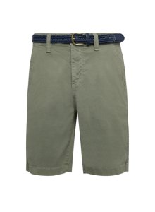 Mens **Burton Light Green Belted Chino Shorts With Organic Cotton, Green