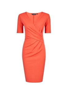 Womens **Coral Wrap Pencil Dress, Coral