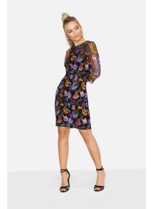 Womens Girls On Film Multi Coloured Embroidered Bodycon Dress, Multi Colour