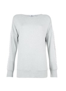 Womens **Tall Grey Lace Brushed Shoulder Jumper, Grey