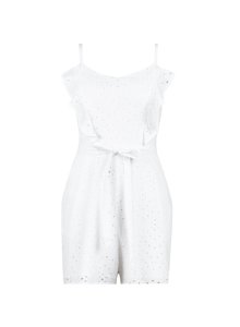 Womens White Broderie Frill Playsuit, White