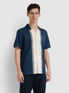 Farah Houston Casual Fit Short Sleeve Striped Shirt In Blue