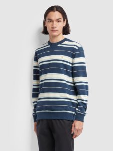 Farah Noble Cotton Striped Crew Neck Sweatshirt In Blue
