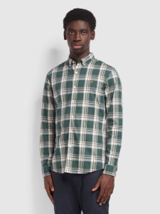 Farah Steen Slim Fit Brushed Cotton Check Shirt In Green