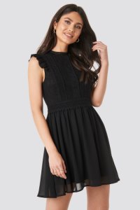 NA-KD Boho Lace Anglaise Mini Dress - Black