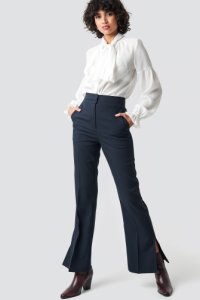 NA-KD Classic High Waist Slit Suit Pants - Blue