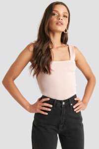 NA-KD Trend Square Neck Wide Strap Top - Pink