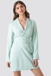 NA-KD Trend Wide Sleeve Belted Blazer Dress - Turquoise