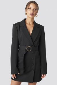 Tina Maria x NA-KD Oversized O-belted Blazer Dress - Black