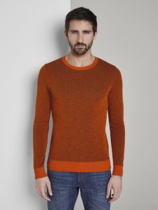 TOM TAILOR Strukturierter Pullover, Herren, orange grey structure, Größe: XL