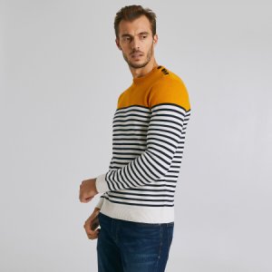 Jules - Pull homme rayé marinière jaune/or homme