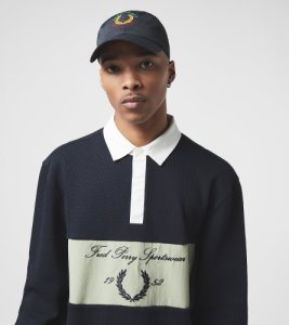 Fred Perry Embroidered Panel Long Sleeve Polo Shirt, blå