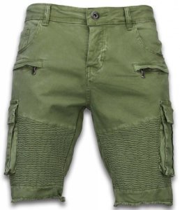 Korte Broek Heren - Slim Fit Biker Pocket Jeans - Groen