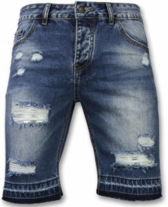 Korte Broeken Heren - Slim Fit Ripped Shorts - Blauw