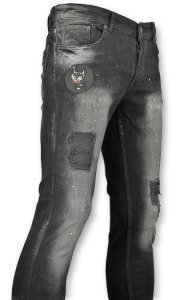 Addict - Zwarte spijkerbroek met patches heren - 045