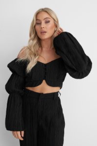 Angelica Blick x NA-KD Structured Cropped Blouse - Black