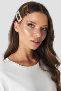 NA-KD Accessories Double Pack Chunky Squared Hairclips - Beige,Multicolor