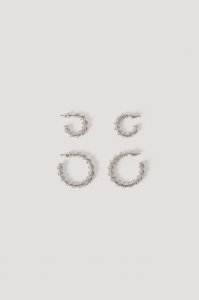 NA-KD Accessories Double Pack Twisted Hoops - Silver