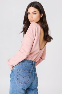NA-KD Basic Deep Back Sweater - Pink
