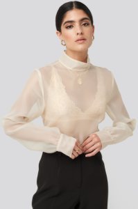 NA-KD Classic high neck organza blouse - white