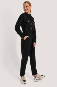 NA-KD Cotton Canvas Jumpsuit - Black