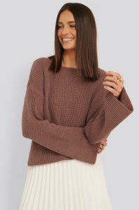 NA-KD Cropped Long Sleeve Knitted Sweater - Pink