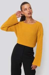 NA-KD Cropped Long Sleeve Knitted Sweater - Yellow