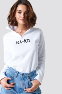 NA-KD Front Zipper Sweatshirt - White