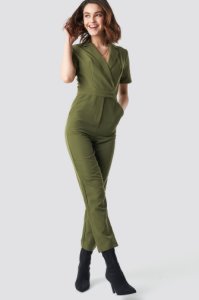 NA-KD Overlap Collared Jumpsuit - Green