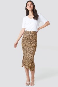 NA-KD Party Jesey Side Slit Leo Printed Skirt - Brown,Yellow