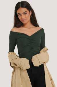 NA-KD Reborn Rouched Long Sleeve Top - Green