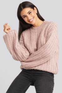 NA-KD Round Neck Heavy Knit Sweater - Pink