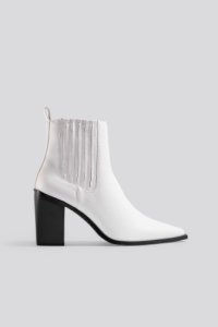 NA-KD Shoes Pointy Block Heel Boots - White