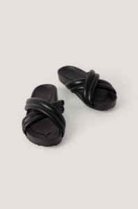 NA-KD Shoes Puffy Crossed Slippers - Black