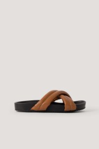 NA-KD Shoes Puffy Crossed Slippers - Brown