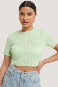 NA-KD Structured Cropped Ribbed Tee - Green