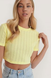 NA-KD Structured Cropped Ribbed Tee - Yellow