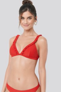 NA-KD Swimwear Frill Strap Bikini Top - Red