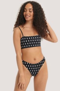 NA-KD Swimwear Smocked Highcut Bikini Bottom - Black,White