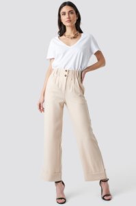 NA-KD Trend Fold Up Shirred Detail Pants - Beige
