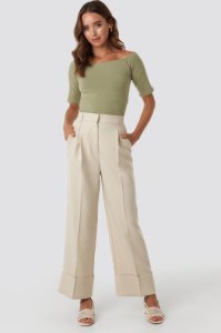 NA-KD Trend Folded Pants - Beige