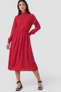 NA-KD Trend High Neck Zip Front Ankle Dress - Red