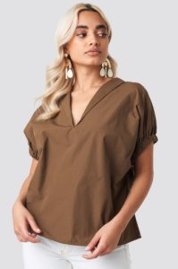 NA-KD Trend Oversized Puff Short Sleeve Shirt - Brown