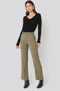 NA-KD Trend Patch Pocket Belted Pants - Green
