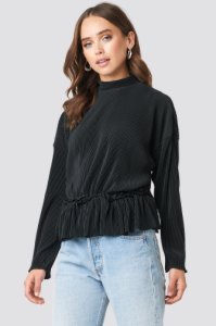 NA-KD Trend Pleated High Neck Long Sleeve Top - Black