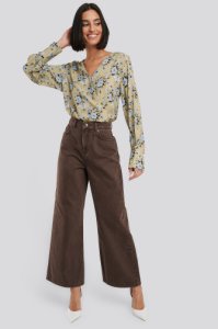 NA-KD Trend Straight Fit Cropped Jeans - Brown
