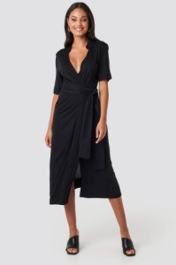 NA-KD Wrap Jersey Midi Dress - Black